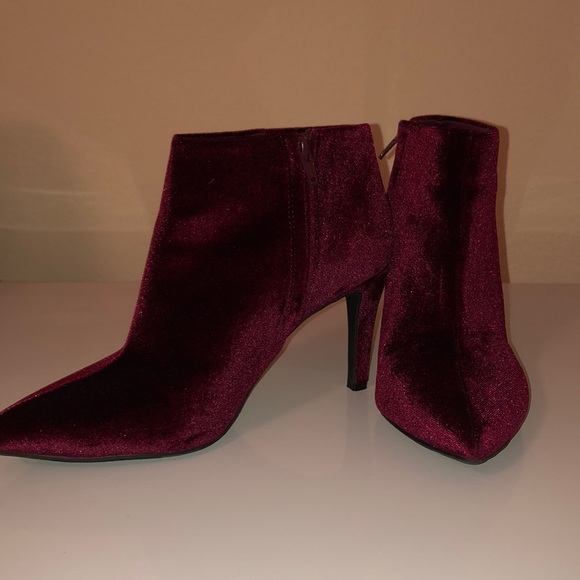 maroon velvet booties